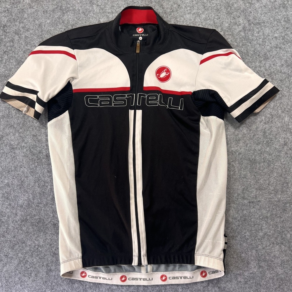 Castelli Rosso Corsa Cycling Jersey Medium Black White Red Full Zip Mesh
